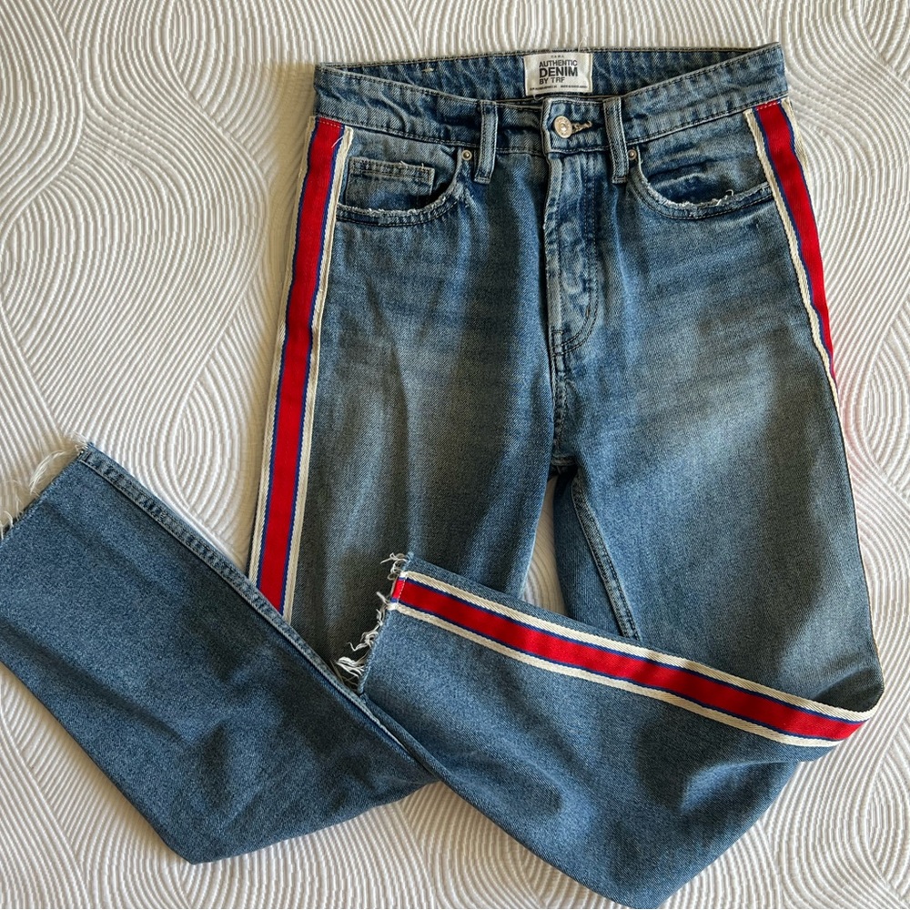 Zara jeans with red side strip